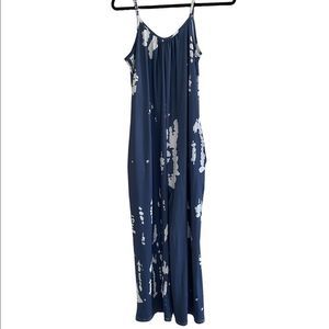 Shein Blue and White Splashed Sleeveless Jumpsuit